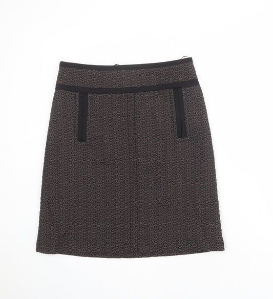 Marks and Spencer Womens Grey Geometric Polyester A-Line Skirt Size 10 Zip