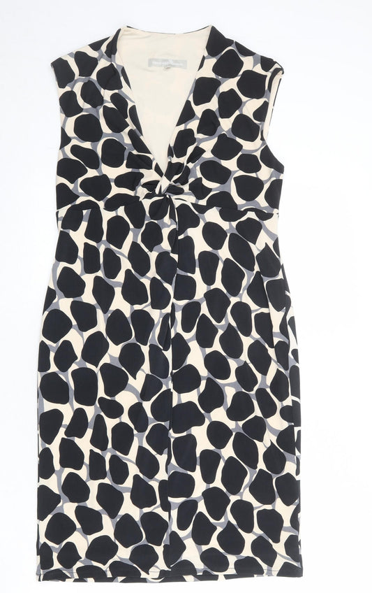 Fenn Wright Manson Womens Beige Geometric Polyester A-Line Size 12 V-Neck Pullover