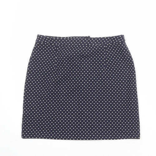 Topshop Womens Blue Polka Dot Cotton A-Line Skirt Size 10 Zip