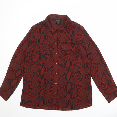 New Look Womens Red Animal Print Polyester Basic Button-Up Size 8 Collared - Snake Print