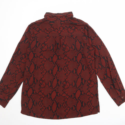New Look Womens Red Animal Print Polyester Basic Button-Up Size 8 Collared - Snake Print