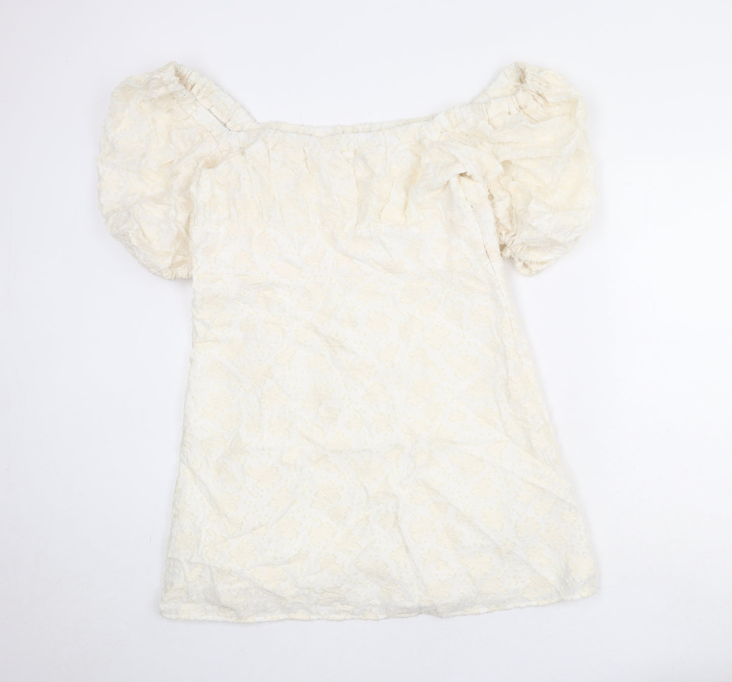 Zara Womens Ivory Geometric Cotton Mini Size XL Off the Shoulder Pullover