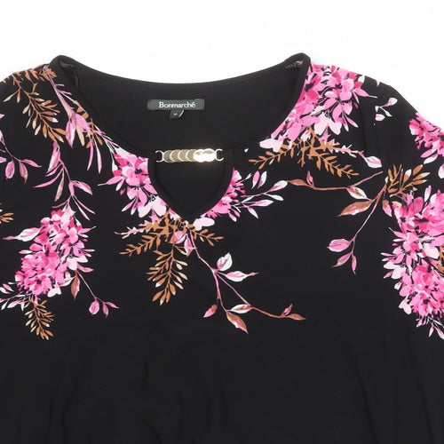Bonmarché Womens Black Floral Polyester Basic Blouse Size 18 V-Neck - Neckline Detail