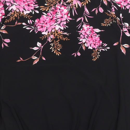 Bonmarché Womens Black Floral Polyester Basic Blouse Size 18 V-Neck - Neckline Detail