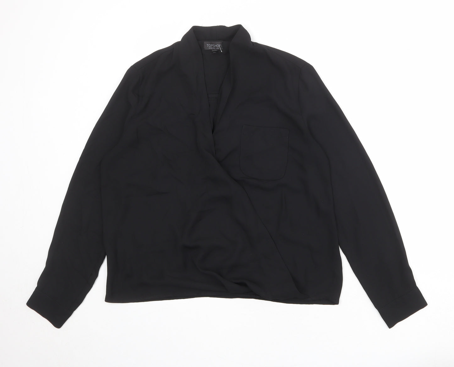 Topshop Womens Black Polyester Basic Blouse Size 10 V-Neck