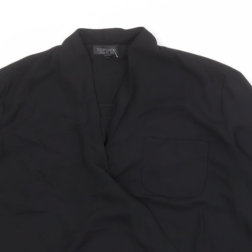 Topshop Womens Black Polyester Basic Blouse Size 10 V-Neck