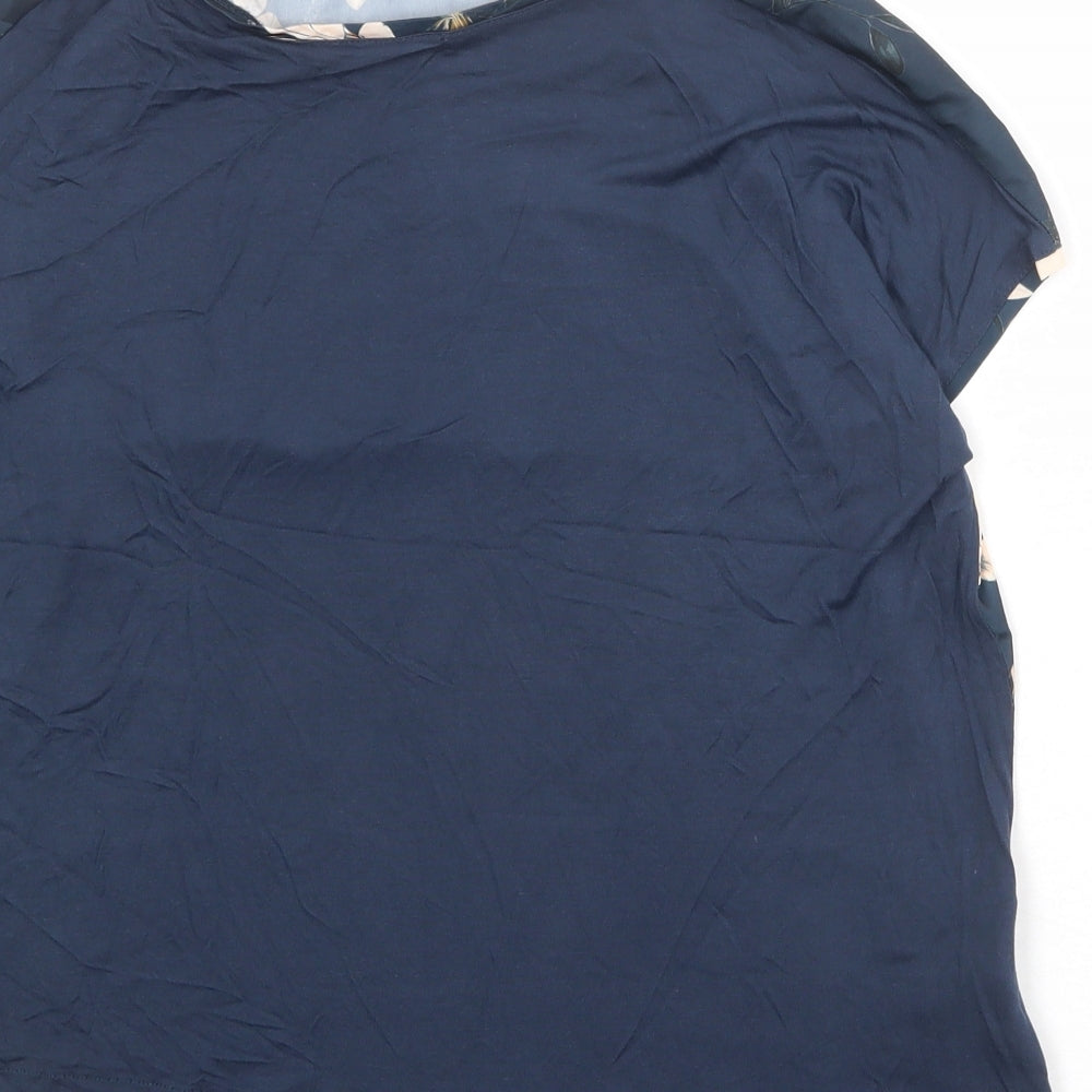 Mango Womens Blue Floral Viscose Basic T-Shirt Size S Round Neck