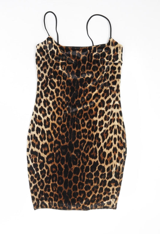 Nasty Gal Womens Brown Animal Print Polyester Bodycon Size 6 Round Neck Pullover - Leopard pattern