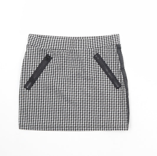 FACTORIE Womens Black Geometric Polyester A-Line Skirt Size M - Houndstooth pattern