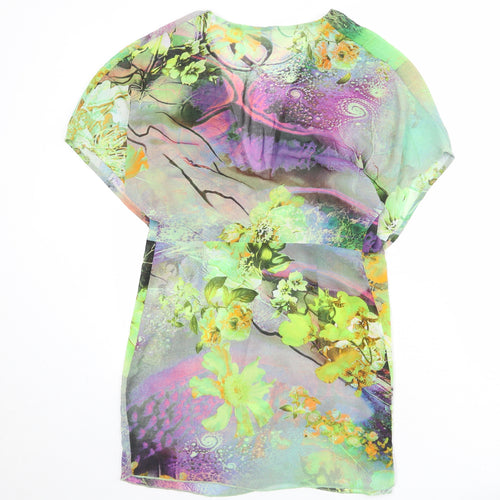 Myose Womens Multicoloured Floral Polyester Basic Blouse Size M V-Neck - Ruched Detail
