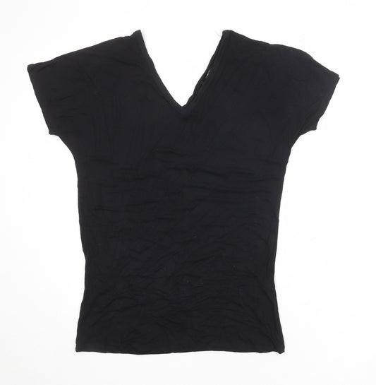 Missguided Womens Black Viscose Basic T-Shirt Size 8 V-Neck