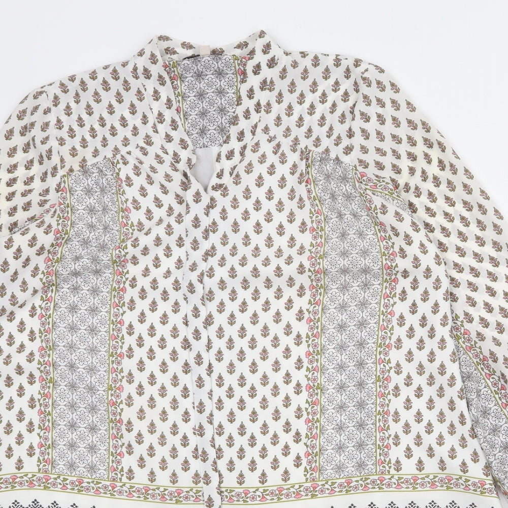 Marks and Spencer Womens White Geometric Polyester Kaftan Size 8 V-Neck Pullover