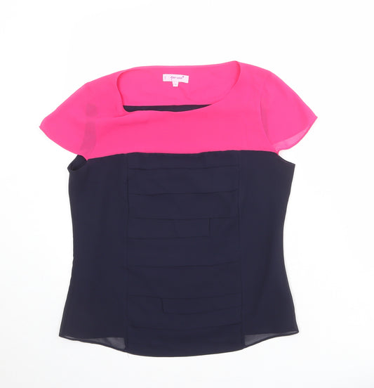 Per Una Womens Blue Colourblock Polyester Basic Blouse Size 10 Boat Neck