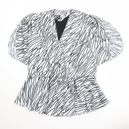 Your Sixth Sense Womens Grey Geometric Polyester Basic Blouse Size 10 V-Neck - Peplum