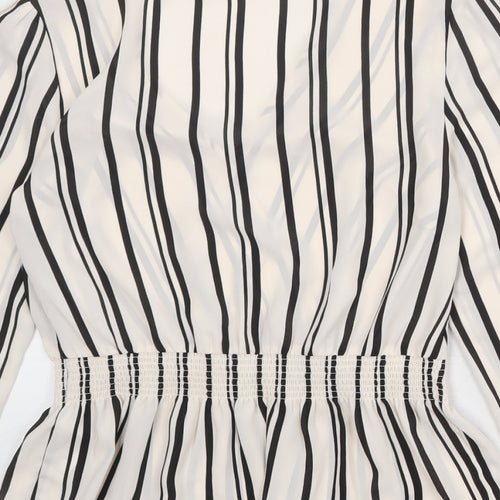 Oasis Womens Ivory Striped Polyester Basic Blouse Size 8 V-Neck - Peplum
