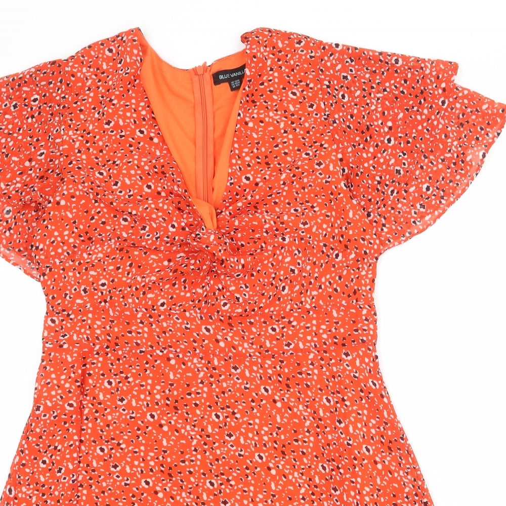 Blue Vanilla Womens Orange Geometric Polyester A-Line Size 12 V-Neck Zip