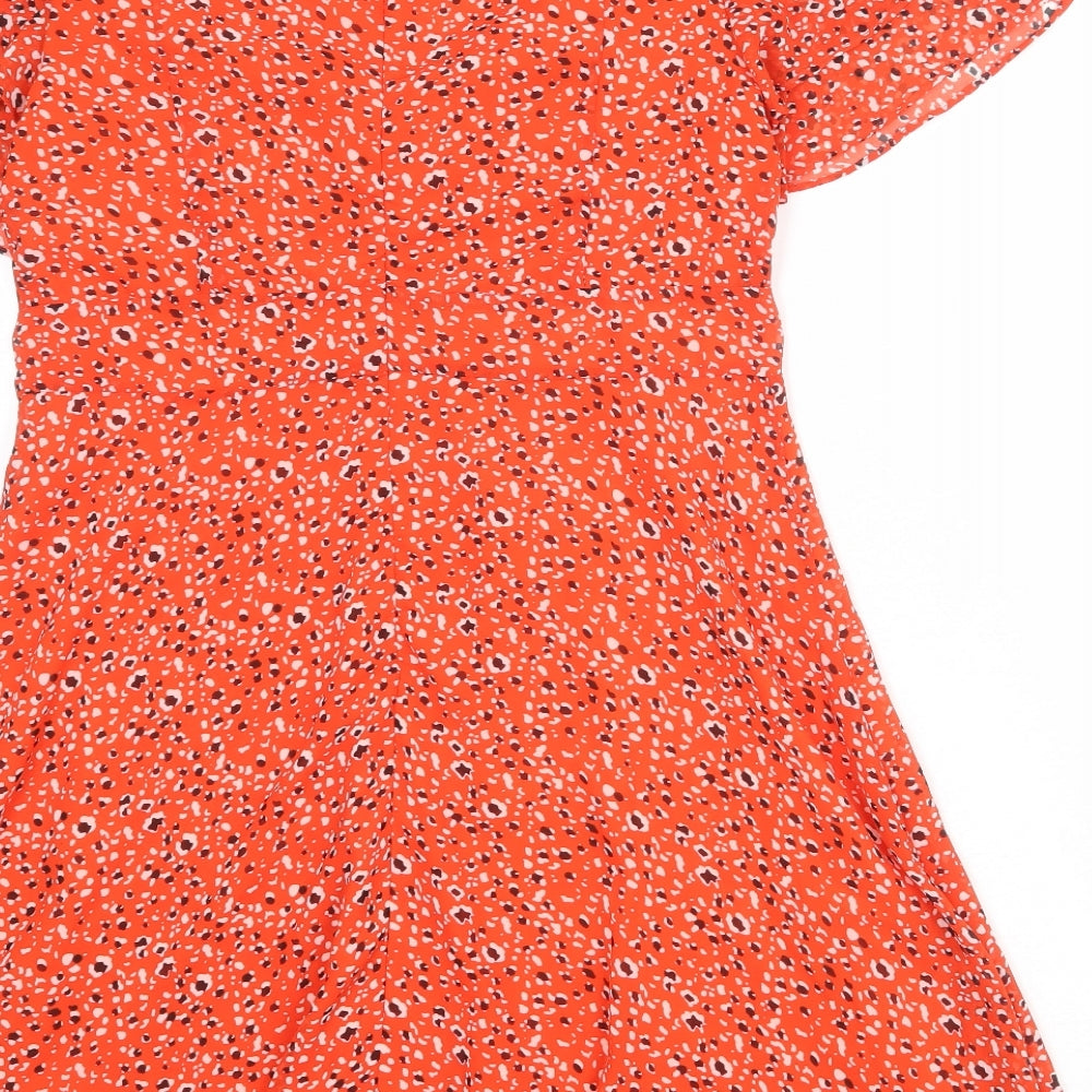Blue Vanilla Womens Orange Geometric Polyester A-Line Size 12 V-Neck Zip
