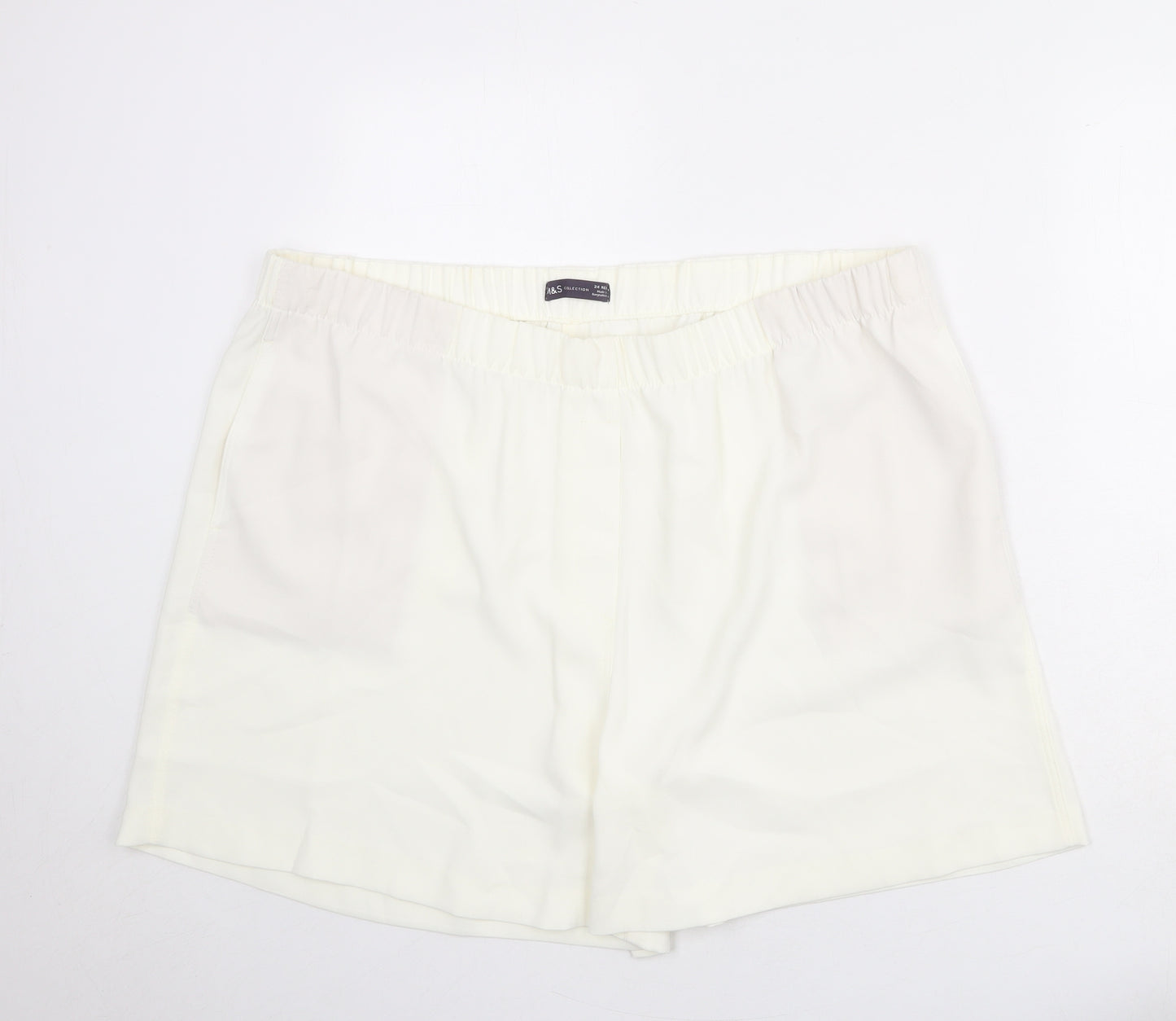 Marks and Spencer Womens Ivory Polyester Basic Shorts Size 24 Regular Pull On