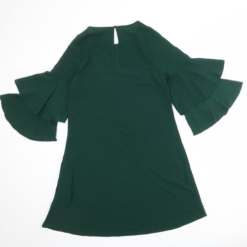 New Look Womens Green Polyester A-Line Size 8 Round Neck Button