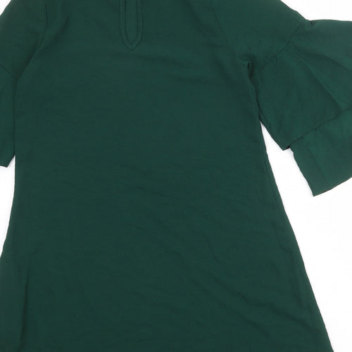 New Look Womens Green Polyester A-Line Size 8 Round Neck Button