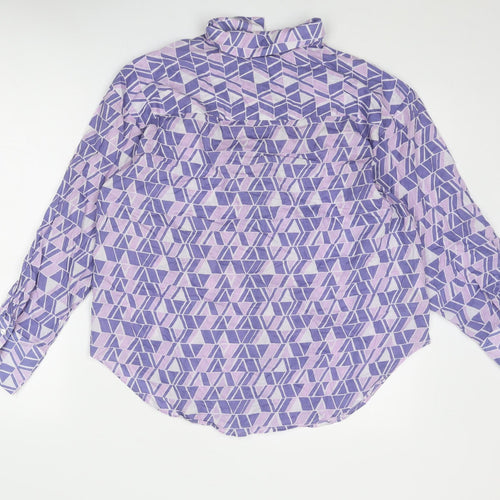 Mango Womens Purple Geometric Cotton Basic Button-Up Size S Collared