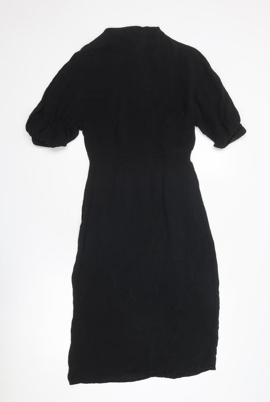 H&M Womens Black Cupro A-Line Size 4 Round Neck Zip