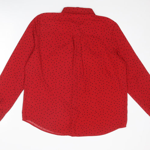 New Look Womens Red Polka Dot Polyester Basic Button-Up Size 16 Collared