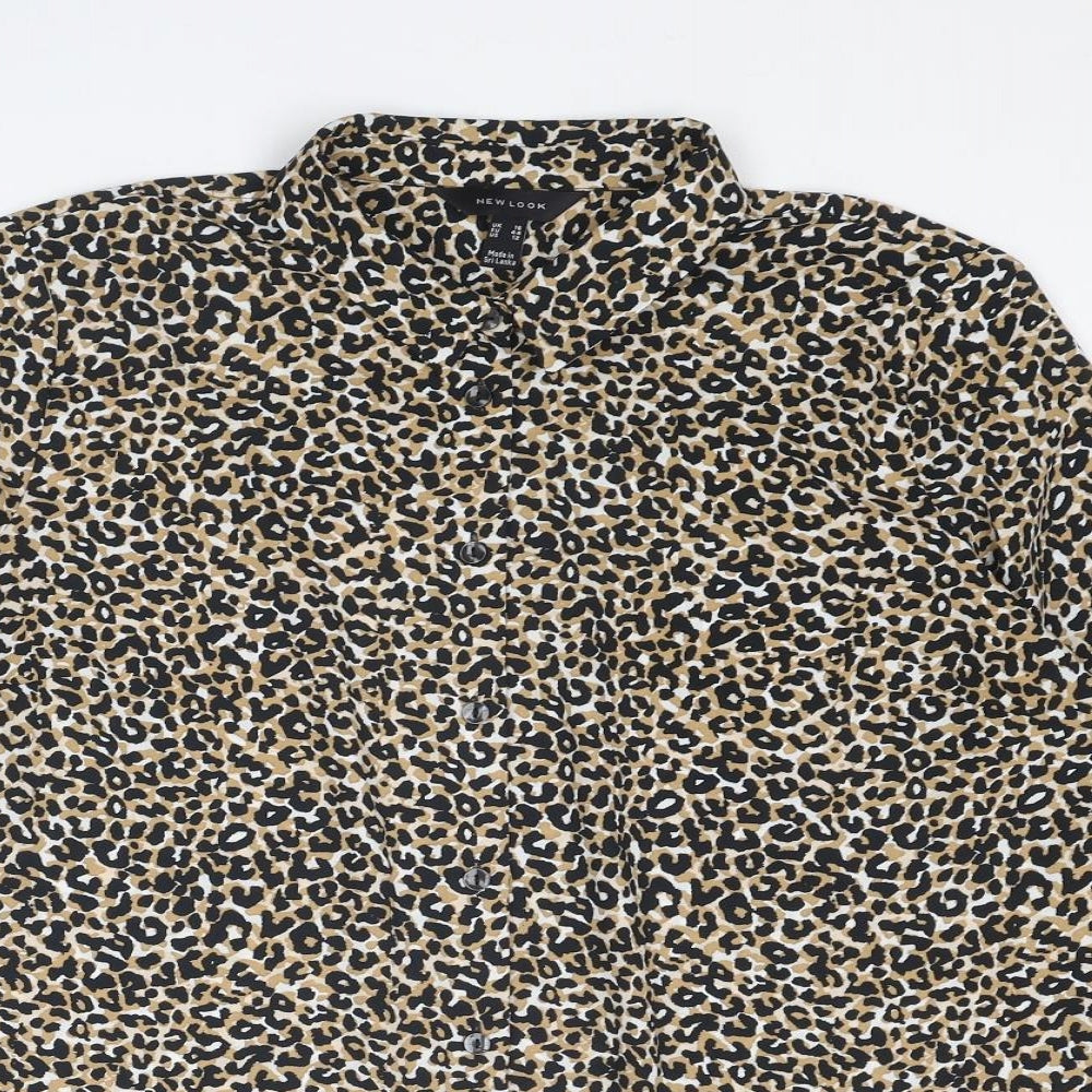 New Look Womens Multicoloured Animal Print Polyester Basic Button-Up Size 16 Collared - Leopard Print