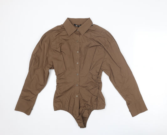 Zara Womens Brown Cotton Bodysuit One-Piece Size XS Button