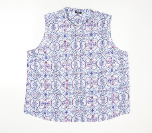 M&Co Womens Blue Geometric Polyester Basic Button-Up Size 24 Round Neck - Mosaic Print