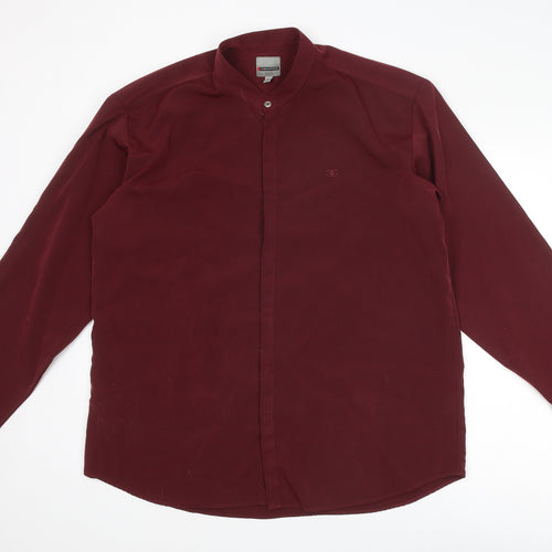 Ciro Citterio Mens Red Polyester Button-Up Size XL Round Neck Button
