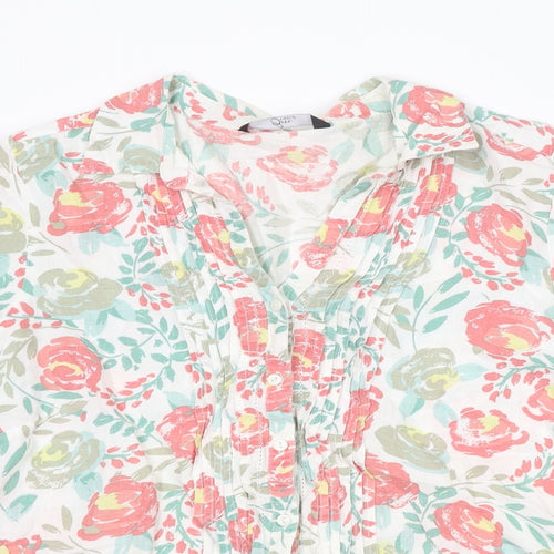 Bonmarché Womens Multicoloured Floral Linen Basic Button-Up Size 18 Collared