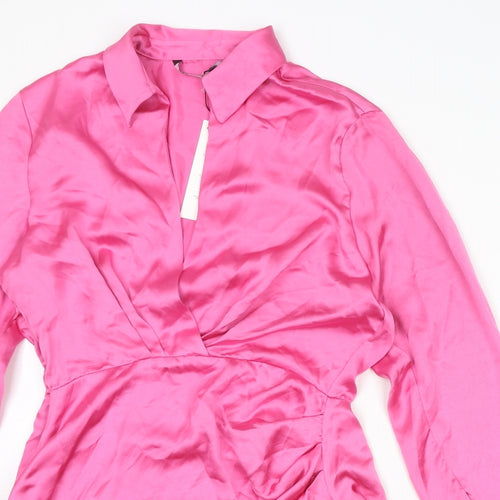 Zara Womens Pink Polyester A-Line Size M Collared Zip