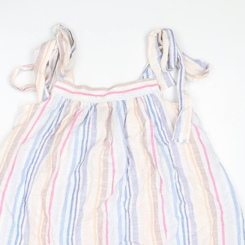NEXT Womens Multicoloured Striped Cotton Tank Dress Size S Square Neck Tie