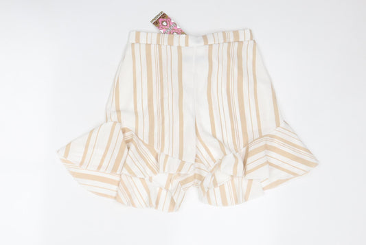 Boohoo Womens White Striped Polyester Basic Shorts Size 10 Regular Pull On