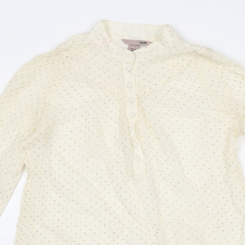 H&M Womens Ivory Polka Dot Polyester Basic Button-Up Size 8 Mock Neck