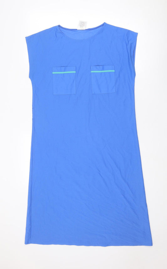 St Michael Womens Blue Polyester T-Shirt Dress Size 14 Round Neck Pullover