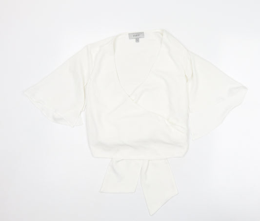 Coast Womens White Polyester Basic Blouse Size 8 V-Neck - Tie Back