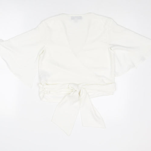 Coast Womens White Polyester Basic Blouse Size 8 V-Neck - Tie Back