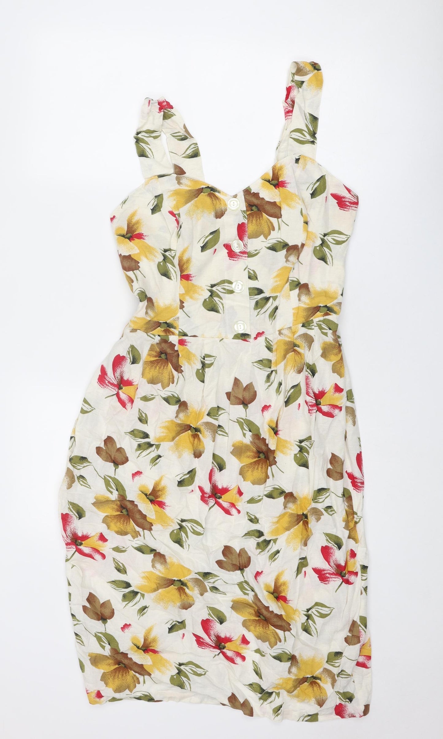 St Michael Womens Multicoloured Floral Viscose Slip Dress Size 14 V-Neck Pullover