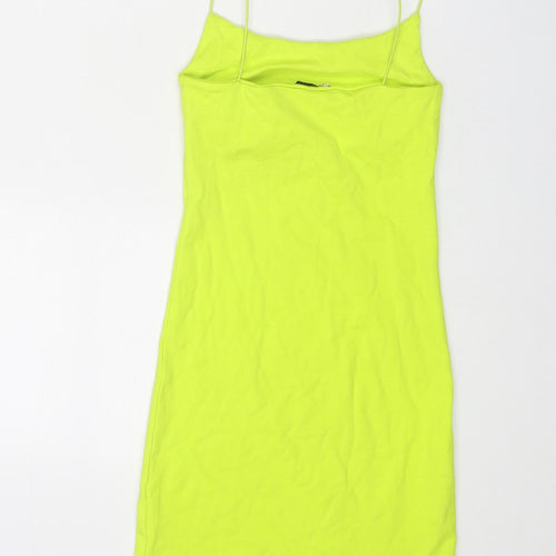 Zara Womens Green Cotton Slip Dress Size S Round Neck Pullover