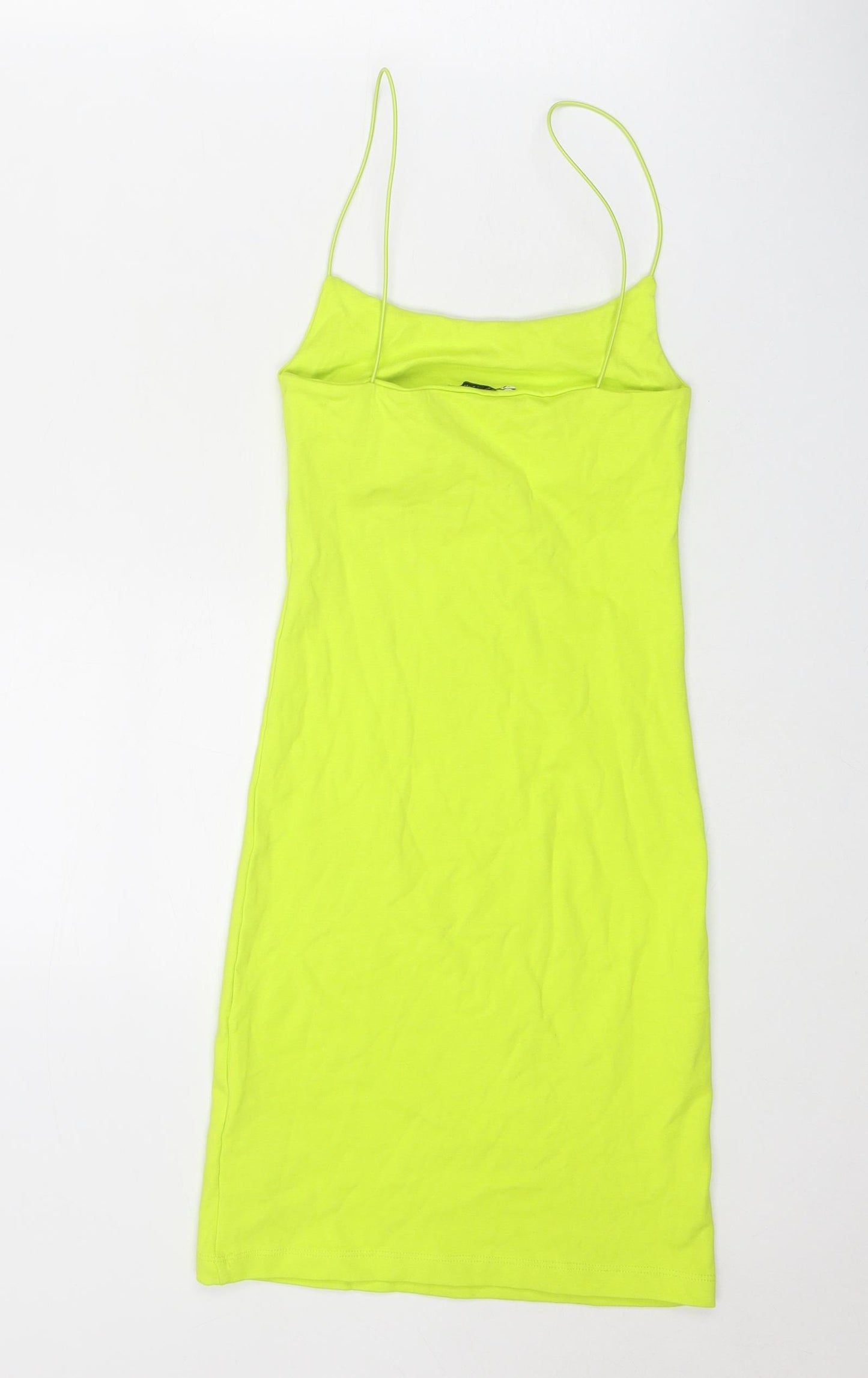 Zara Womens Green Cotton Slip Dress Size S Round Neck Pullover