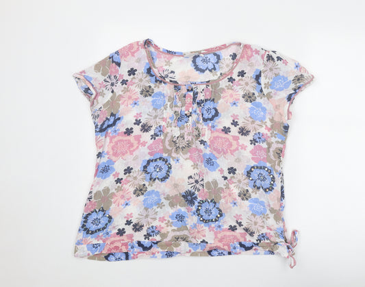 NEXT Womens Multicoloured Floral Cotton Basic T-Shirt Size 18 Boat Neck