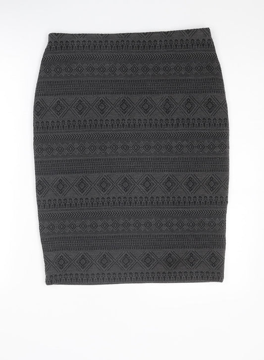 Marks and Spencer Womens Grey Geometric Polyester Straight & Pencil Skirt Size 12