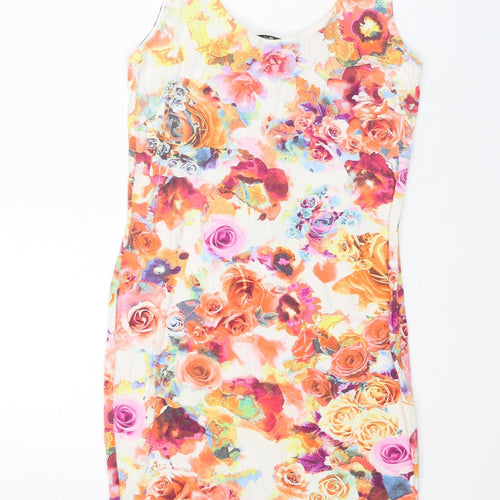 Miss Selfridge Womens Multicoloured Floral Viscose Bodycon Size 10 Scoop Neck Pullover