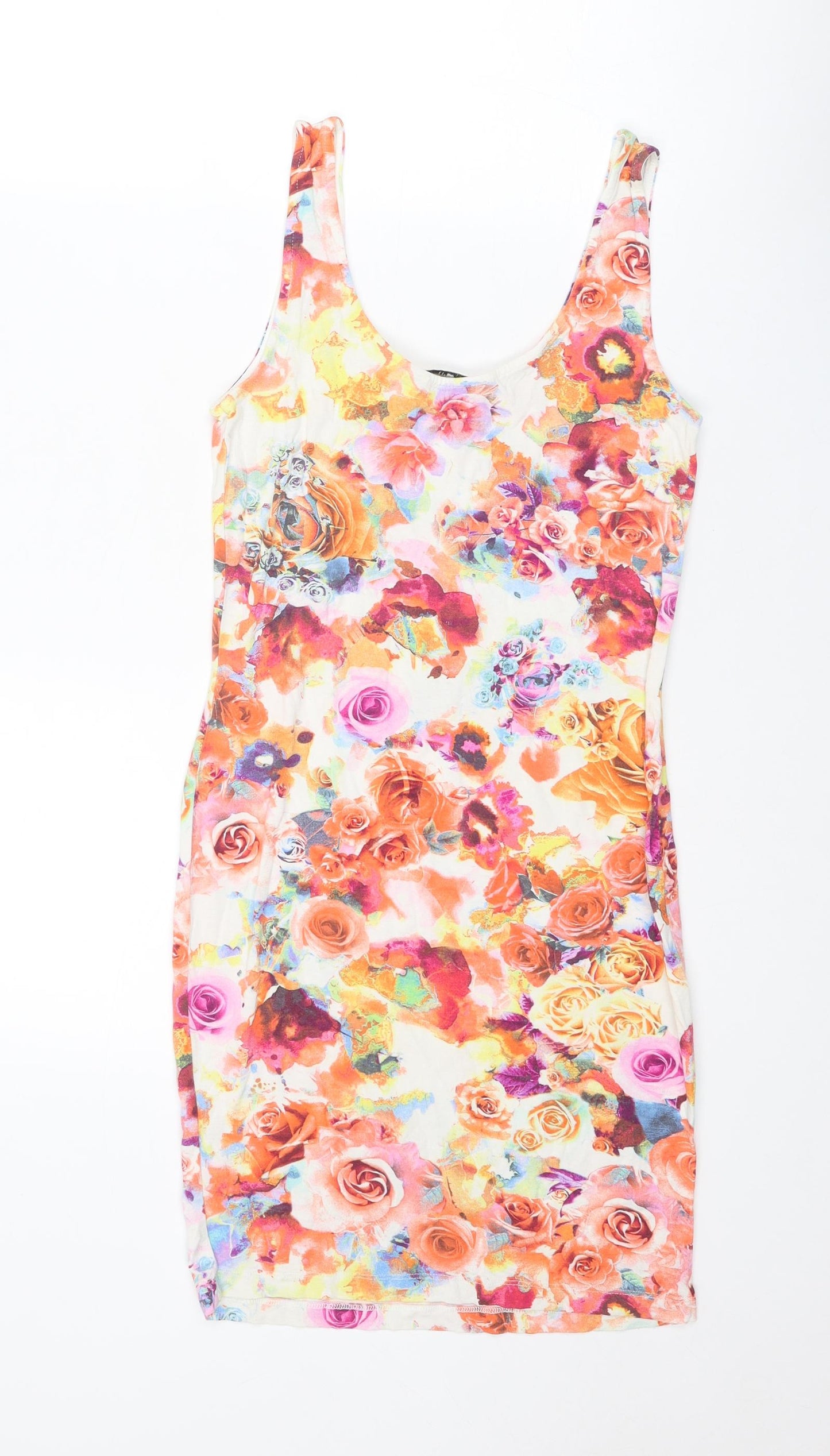 Miss Selfridge Womens Multicoloured Floral Viscose Bodycon Size 10 Scoop Neck Pullover