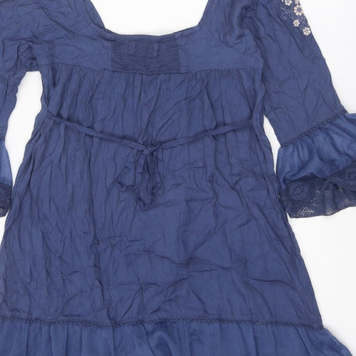 Miss Selfridge Womens Blue Viscose Fit & Flare Size 12 Off the Shoulder Pullover - Flower detail