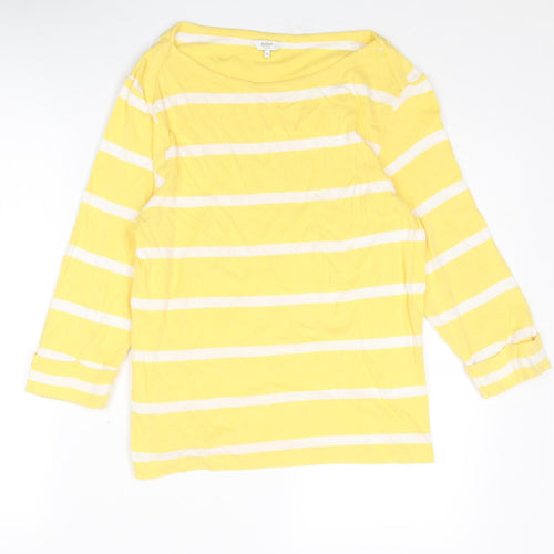 Cotton Traders Womens Yellow Striped Cotton Basic Blouse Size 16 Round Neck