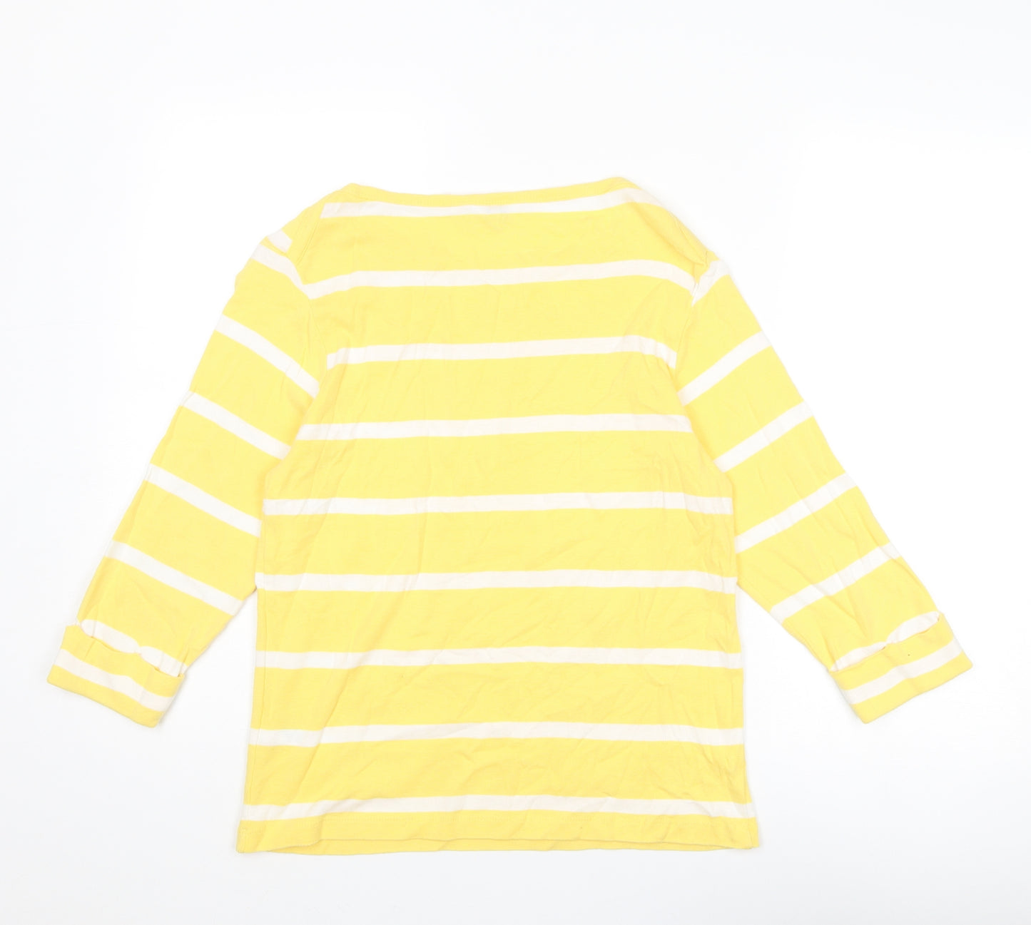 Cotton Traders Womens Yellow Striped Cotton Basic Blouse Size 16 Round Neck