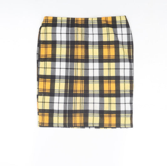 PRETTYLITTLETHING Womens Multicoloured Plaid Polyester Straight & Pencil Skirt Size 8